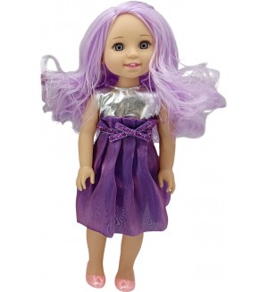 Кукла Moni Toys - С лилава коса и рокля, 38 cm 