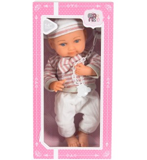 Кукла Moni Toys - С раирана блуза, биберон и шише, 36 cm 
