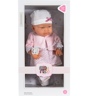 Кукла Moni Toys - С розова рокля и биберон, 41 cm 