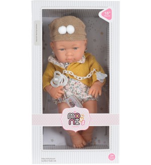 Кукла Moni Toys - С жълта жилетка и биберон, 41 cm
