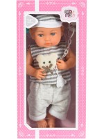 Кукла Moni Toys - Със сиви дрешки, биберон и шише, 36 cm 