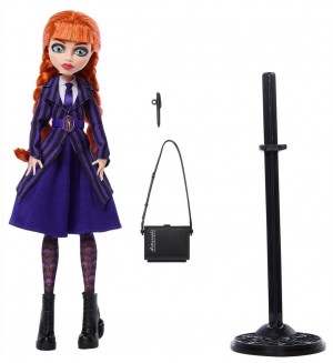 Кукла Monster High - Wednesday, Agnes DeMille, в лилава униформа и чорапи на черепи