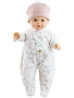 Кукла Paola Reina Alex & Sonia - Соня, с розова пижама на бели цветя и шапка, 36 cm