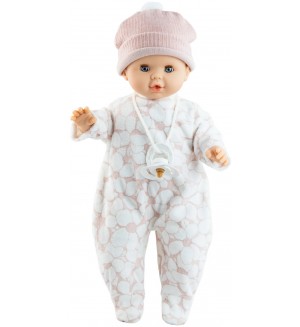 Кукла Paola Reina Alex & Sonia - Соня, с розова пижама на бели цветя и шапка, 36 cm