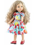 Кукла Paola Reina Amigas - Карла, с цветна рокля на плодчета, 32 cm