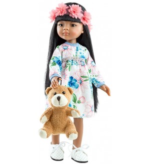 Кукла Paola Reina Amigas - Мейли, с рокля на цветя и лента, 32 cm