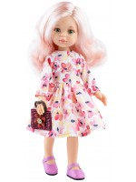 Кукла Paola Reina Amigas - Роса, с розова коса, рокля на цветя и чанта, 32 cm