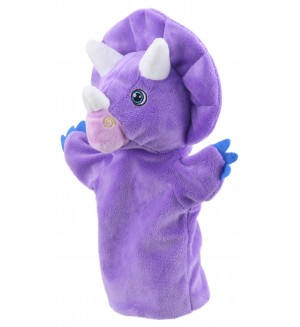 Кукла за ръка The Puppet Company - Динозавър Трицератопс, 25 cm, лилав