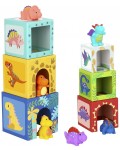 Кула от картонени кубчета с фигури Tooky Toy - Динозаври