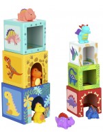 Кула от картонени кубчета с фигури Tooky Toy - Динозаври