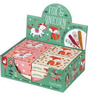 Кутия с 12 мини пили за нокти Janod - Лисица и еднорог, асортимент