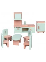 Комплект дървени мини мебели Lelin - Кухня, 7 части