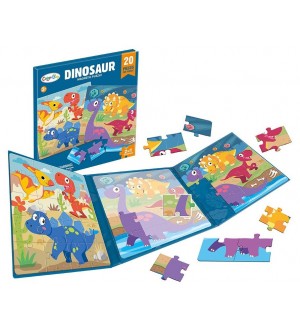 Магнитен пъзел 2 в 1 Raya Toys - Динозаври, 2 х 20 части