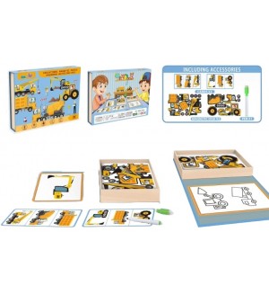 Магнитен пъзел с маркер Raya Toys - Строителни машини Магнитен пъзел с маркер Raya Toys - Строителни машини