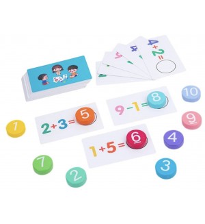 Математическа игра за събиране и изваждане Smart Baby - С дървени плочки и карти