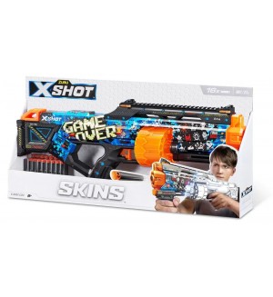 Мега бластер с барабан Zuru X Shot Skins - Last Stand, Game Over, с 16 стрели