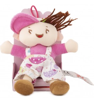 Мека кукла Амек Тойс - Момче с розова шапка, 14 cm