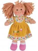 Мека кукла Bigjigs - Дейзи, с жълта рокличка, 28 cm