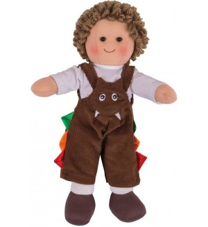 Мека кукла Bigjigs - Джак, с гащеризон, 28 cm 