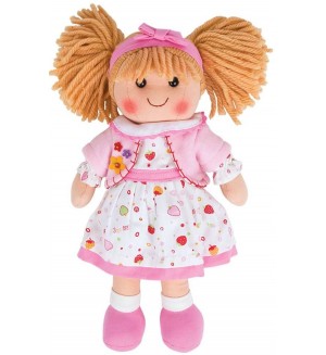 Мека кукла Bigjigs - Кели, с рокличка, 34 cm