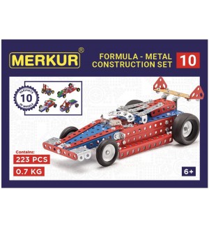Метален конструктор 10 в 1 Merkur - Състезателна кола, 223 части Метален конструктор 10 в 1 Merkur - Състезателна кола, 223 части