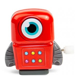 Метален мини робот Bigjigs - С механизъм за навиване, червен