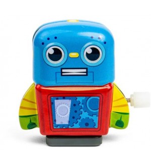 Метален мини робот Bigjigs - С механизъм за навиване, син/червен