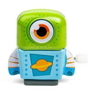 Метален мини робот Bigjigs - С механизъм за навиване, син/зелен