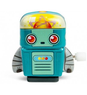 Метален мини робот Bigjigs - С механизъм за навиване, синьо-зелен