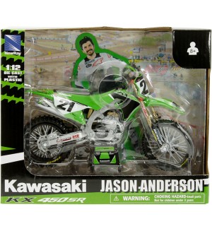 Метален мотоциклет Newray - Kawasaki Race Team KX450, Jason Anderson, 1:12