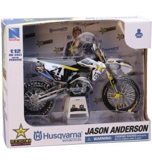 Метален мотоциклет Newray - Rockstar Energy Husqvarna, FC450, Jason Anderson, 1:12