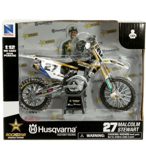 Метален мотоциклет Newray - Rockstar Husqvarna Team Bike, Malcolm Stewart, 1:12