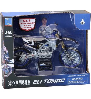 Метален мотоциклет Newray - Yamaha YZ450F Motocross of Nations Bike, Eli Tomac, 1:12