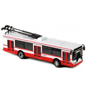 Метален тролейбус Rappa - 16 cm, червено-бял