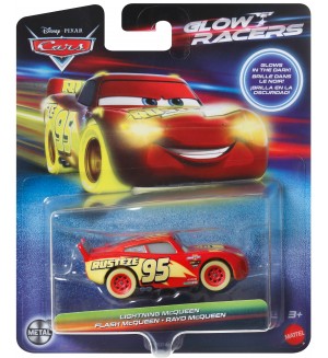 Метална количка Disney Pixar Cars - Glow Racers, Lightning McQueen, 1:55