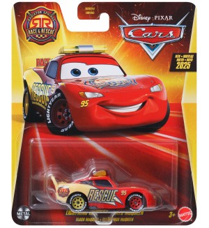 Метална количка Disney Pixar Cars Race and Rescue - Fire Captain Lightning McQueen, 1:55