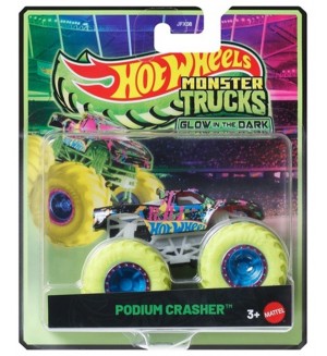 Метална количка Hot Wheels Monster Trucks Glow in the Dark - Podium Crasher, 1:64