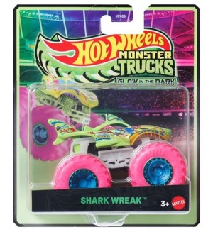 Метална количка Hot Wheels Monster Trucks Glow in the Dark - Shark Wrek, 1:64