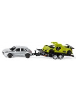 Метална количка Siku Super - Порше Кайен с ремарке и Порше GT, 1:55