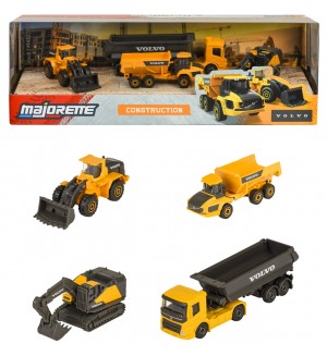 Метални строителни коли Majorette - Volvo Construction, 4 броя