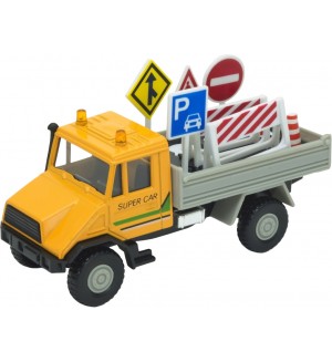 Метално камионче Welly Urban Spirit - С пътни знаци, 1:34