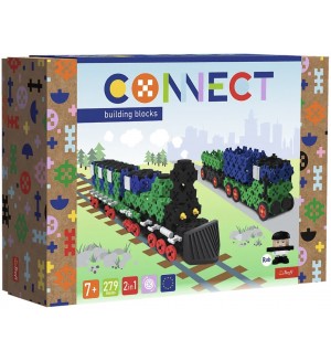 Мини конструктор 2 в 1 Trefl Connect - Влак/Камион с ремарке, 279 части Мини конструктор 2 в 1 Trefl Connect - Влак/Камион с ремарке, 279 части