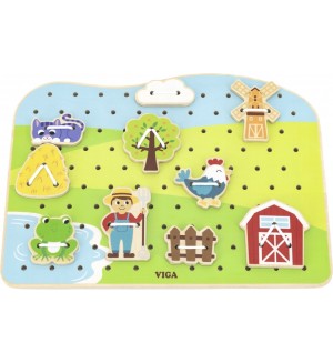 Монтесори игра за шиене Viga Toys - Ферма