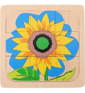 Монтесори многослоен дървен пъзел Smart Baby - Слънчоглед, 20 части Монтесори многослоен дървен пъзел Smart Baby - Слънчоглед, 20 части