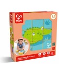 Образователен дървен пъзел с кубчета Hape - Диви животни, 9 части