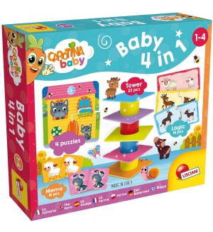 Образователен комплект 4 в 1 Lisciani Giochi - Пъзел, кула, мемо и логическа игра