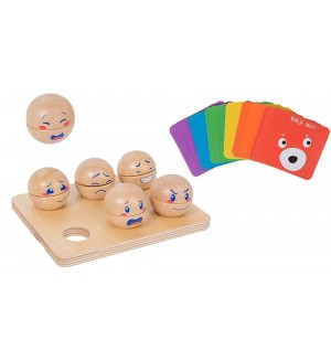 Образователен комплект Smart Baby - Дървена игра Емоции, с дървени топчета и карти