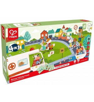 Образователен пъзел 4 в 1 Hape International - Превозни средства