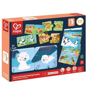Образователен пъзел Hape International - Семействата на животните, 36 части