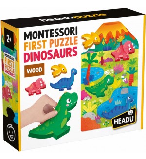 Образователен пъзел Headu Montessori - First Puzzle, динозаври, 11 части Образователен пъзел Headu Montessori - First Puzzle, динозаври, 11 части